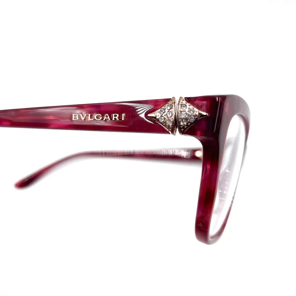 Bvlgari Cat Eye Eyeglasses Cherry Marble 4080-B Acetate‎ Full Rim Frames Women's